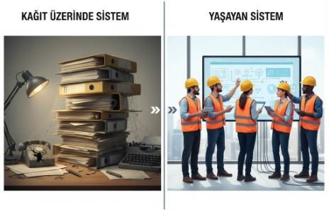 Yaşayan sistem ISO 45001 ile kağıt üzerindeki sistemin karşılaştırması.